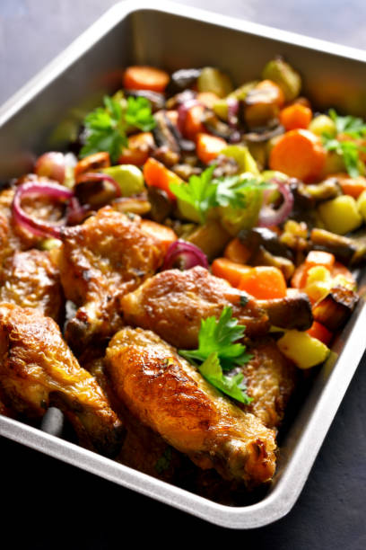 istock Baked chicken wings with vegetables 1196222450