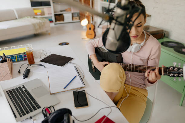 istock Composing music in home music studio 1196227137