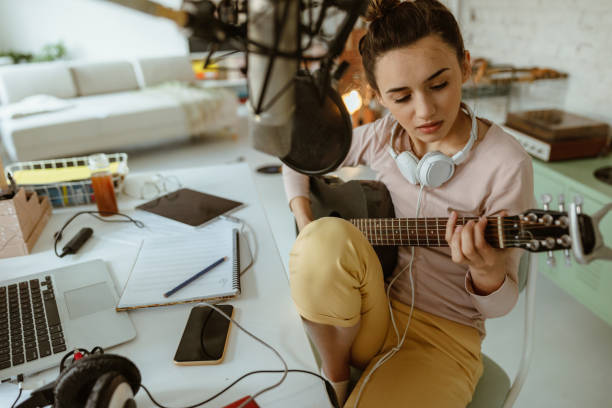 Composing music in home music studio
