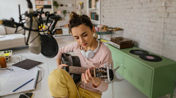 istock Composing music in home music studio 1196227420
