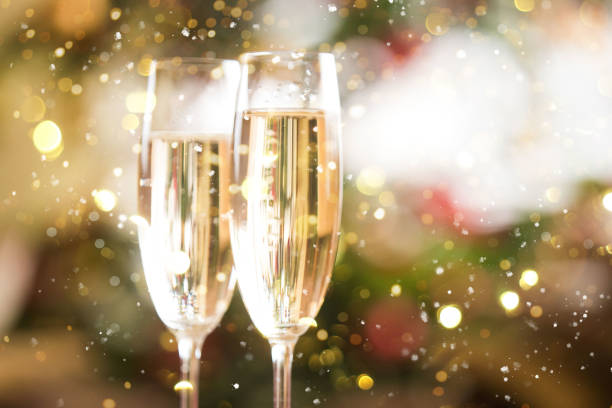 istock Happy new year champagne glasses background 1196227667
