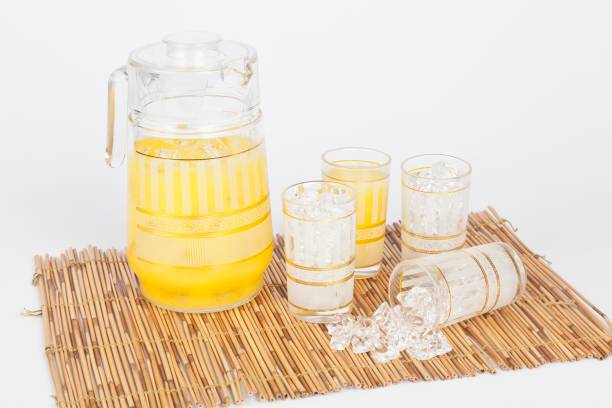 istock Set of jug with four glass cups. 1196228016
