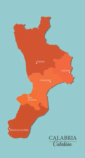 Vector illustration of Calabria vector map divided into provinces