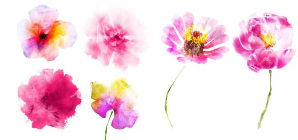 Hand painted watercolor background with shades of green and magenta pink.