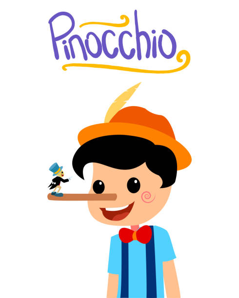 pinocchio und jiminy cricket tale vektoral illustration buch cover - pinocchio stock-grafiken, -clipart, -cartoons und -symbole