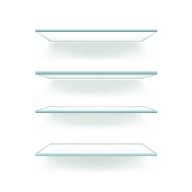 istock Illustration of glass shelves isolated against a white wall. Vector. 1196239789