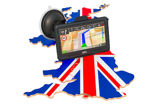 GPS navigation in the United Kingdom, 3D rendering isolated on white background