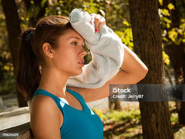 Toweling After A Run Stock Photo - Download Image Now - Abdominal Muscle, Activity, Adult