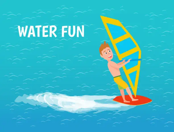 Vector illustration of Water Fun of Male Boy Windsurfer Poster Vector