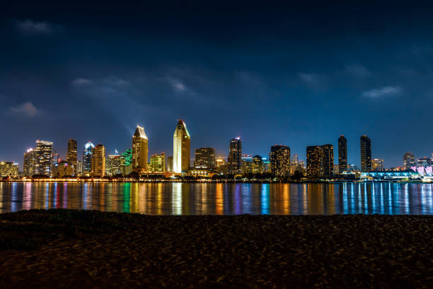 San Diego Classic Blue Skyline At Night stock photo