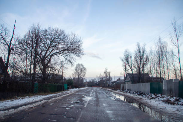 Driving through some small village in Russia in winter