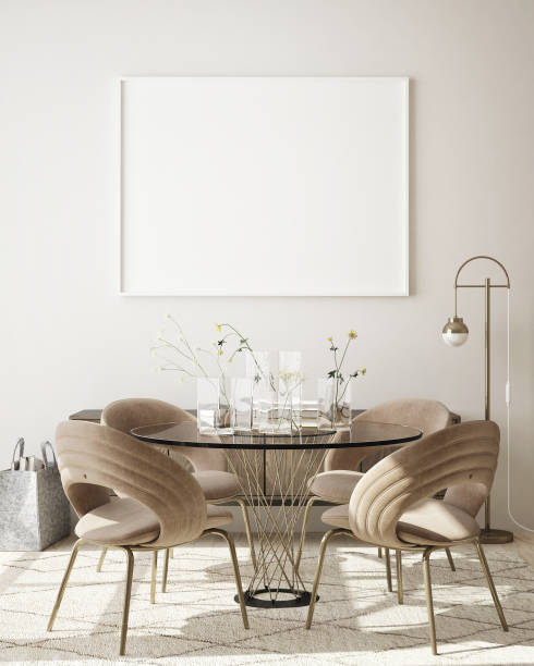 istock mock up poster frame in modern interior background, scandinavian style, 3D render 1196261508