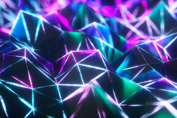 istock Abstract low polygonal black surface glowing at the edges. 3d illustration technology motion background. Segments of a triangle. Ultraviolet neon wireframe lines in blue violet color spectrum. 1196262326