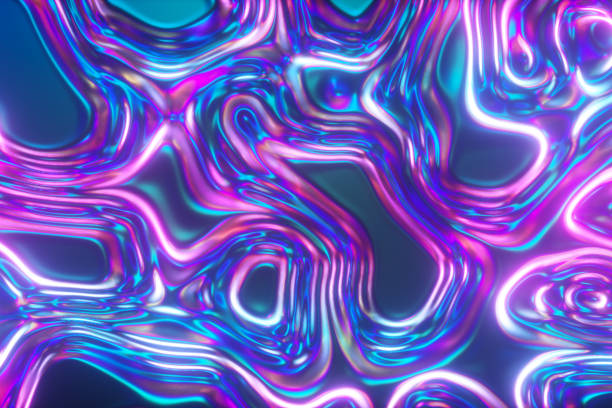 istock Abstract glowing 3d render holographic oil surface background, foil wavy surface, wave and ripples, ultraviolet modern light, neon blue pink spectrum colors. 3d illustration 1196262431