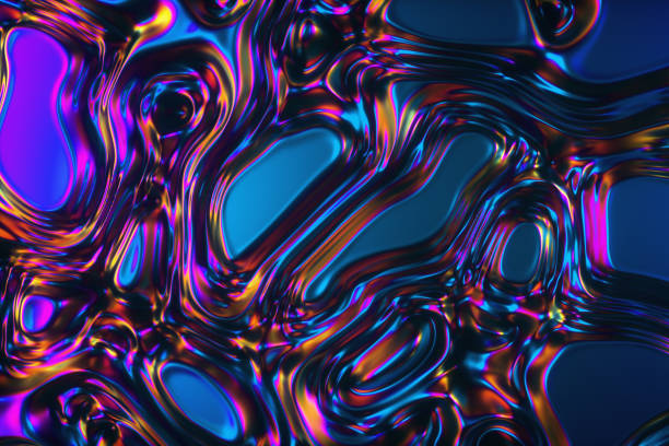 istock Abstract 3d render holographic oil surface background, foil wavy surface, wave and ripples, ultraviolet modern light, neon blue pink spectrum colors. 3d illustration 1196262447