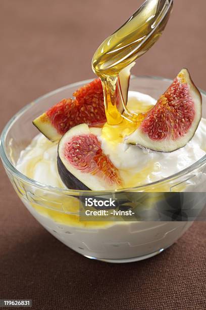 Greek Yogurt With Figs And Honey Stock Photo - Download Image Now - Greek Yogurt, Honey, Blue