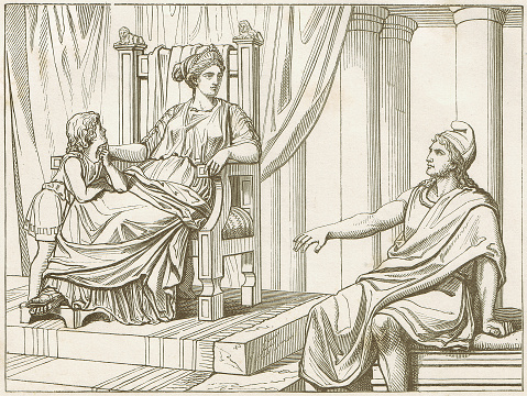 Aeneas tells Dido of his fates - by A. Joerdens. Original woodcut from my archive, published in 1883.