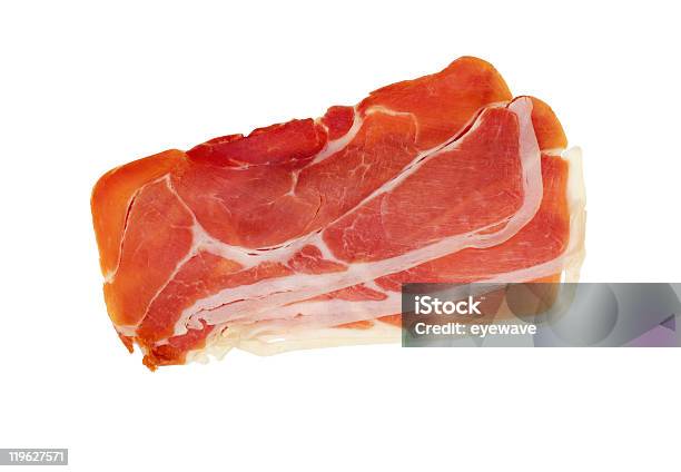 Serrano Ham Slices Isolated Stock Photo - Download Image Now - Serrano Ham, Slice of Food, Cut Out