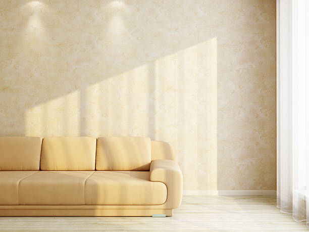 istock Sunny Room Interior with Stucco Brown Wall 119627814