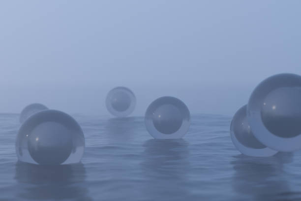 istock White balls floating on the lake , 3d rendering. 1196280285