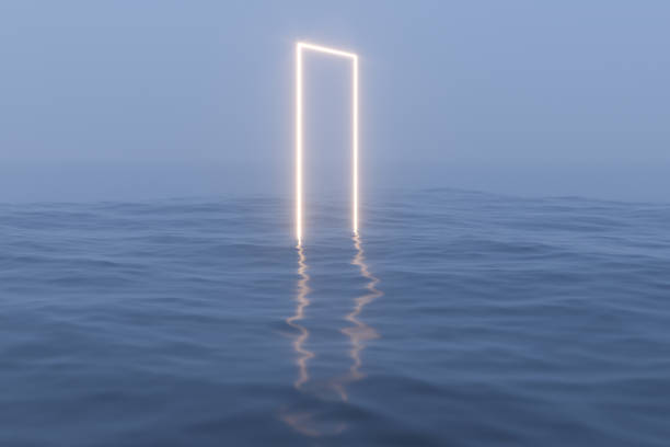istock Glowing frame floating on the lake in the evening, 3d rendering. 1196280308