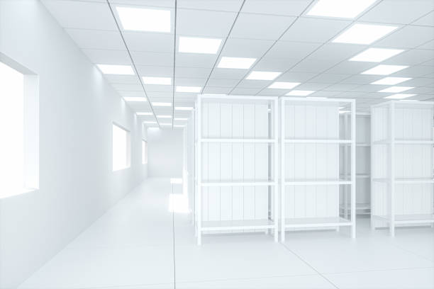 istock White shelves with white background, bright and spacious, 3d rendering. 1196280996