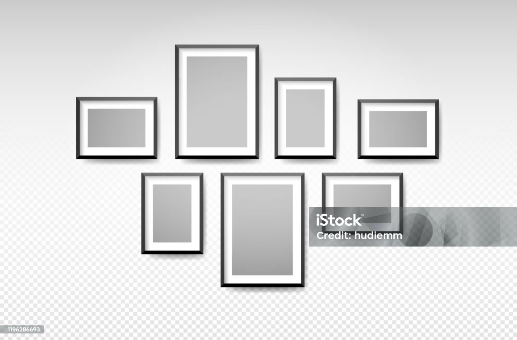 Vector black picture frame set on wall background Picture Frame stock vector
