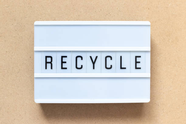 istock White lightbox with word recycle on wood background 1196286698