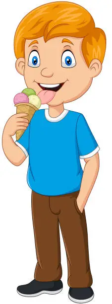 Vector illustration of Cartoon boy eating ice cream