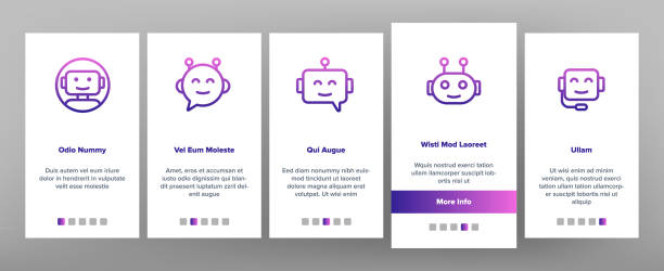 Chatbot Robot Onboarding Icons Set Vector Chatbot Robot Onboarding Mobile App Page Screen Vector artificial intelligence icon stock illustrations