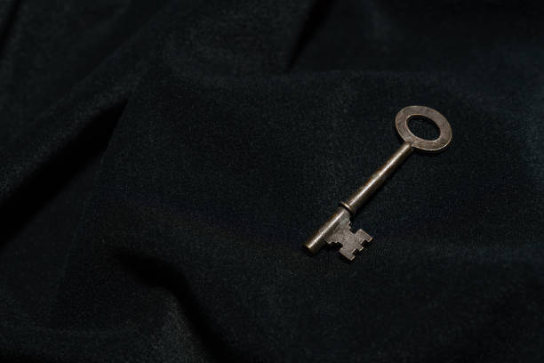 istock Vintage key on black background 1196313148