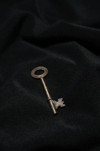 istock Vintage key on black background 1196313175