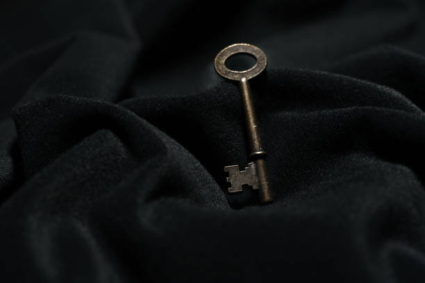 istock Vintage key on black background 1196313179