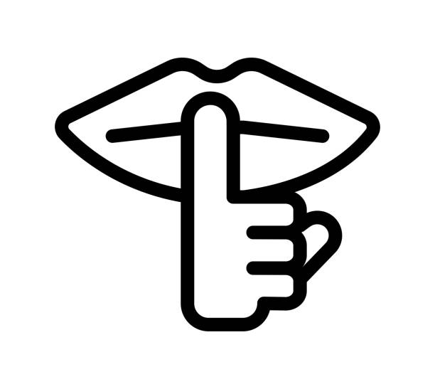 ilustraciones, imágenes clip art, dibujos animados e iconos de stock de secreto, silencio, silencio, ilustración de icono vectorial silencioso - road sign symbol stop stop gesture