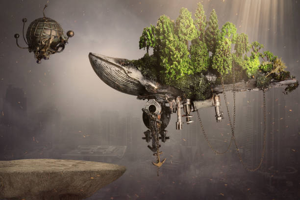 istock Steampunk robot flying machine of the future 1196318710