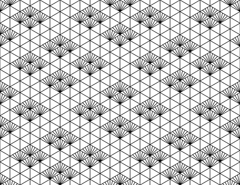 Seamless pattern based on japanese ornament Kumiko Black and white silhouette.Average thickness lines.
