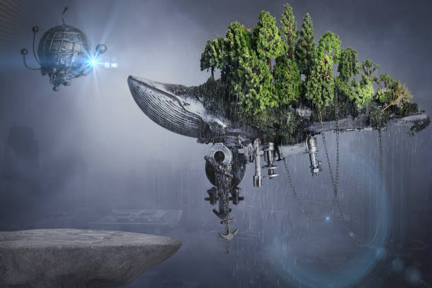 istock Steampunk robot flying machine of the future 1196320529