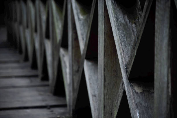 istock Old wooden structures of a bridge unique photo 1196320834