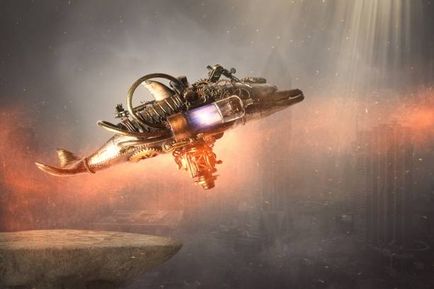 istock Steampunk robot flying machine of the future 1196321467