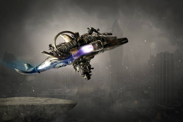 istock Steampunk robot flying machine of the future 1196321782