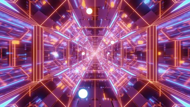 istock endlless science-fiction space galaxy glass tunnel corridor with flying glowing sphere particles 3d illustration wallpaper background 1196322735