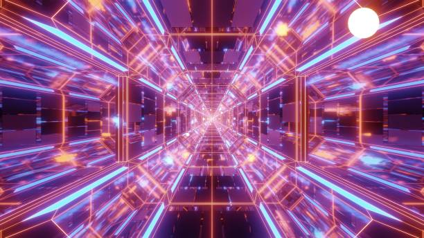 istock endlless science-fiction space galaxy glass tunnel corridor with flying glowing sphere particles 3d illustration wallpaper background 1196322758