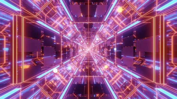 istock endlless science-fiction space galaxy glass tunnel corridor with flying glowing sphere particles 3d illustration wallpaper background 1196322760