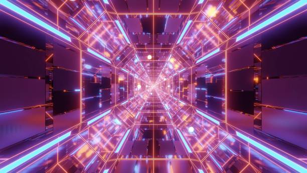 istock endlless science-fiction space galaxy glass tunnel corridor with flying glowing sphere particles 3d illustration wallpaper background 1196322765
