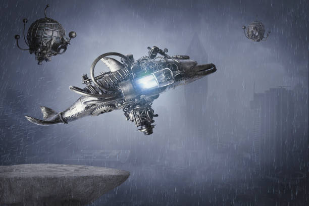 istock Steampunk robot flying machine of the future 1196323305