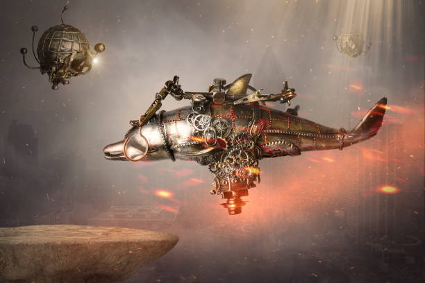 istock Steampunk robot flying machine of the future 1196323343