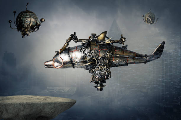 istock Steampunk robot flying machine of the future 1196323485