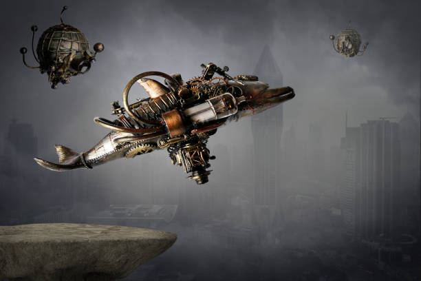 istock Steampunk robot flying machine of the future 1196323507