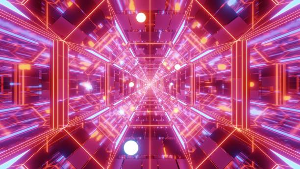 istock endlless science-fiction space galaxy glass tunnel corridor with flying glowing sphere particles 3d illustration wallpaper background 1196323667
