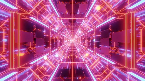 istock endlless science-fiction space galaxy glass tunnel corridor with flying glowing sphere particles 3d illustration wallpaper background 1196323686